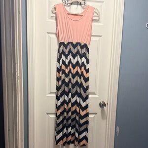 Sleeveless Pink Chevron Maxi Dress